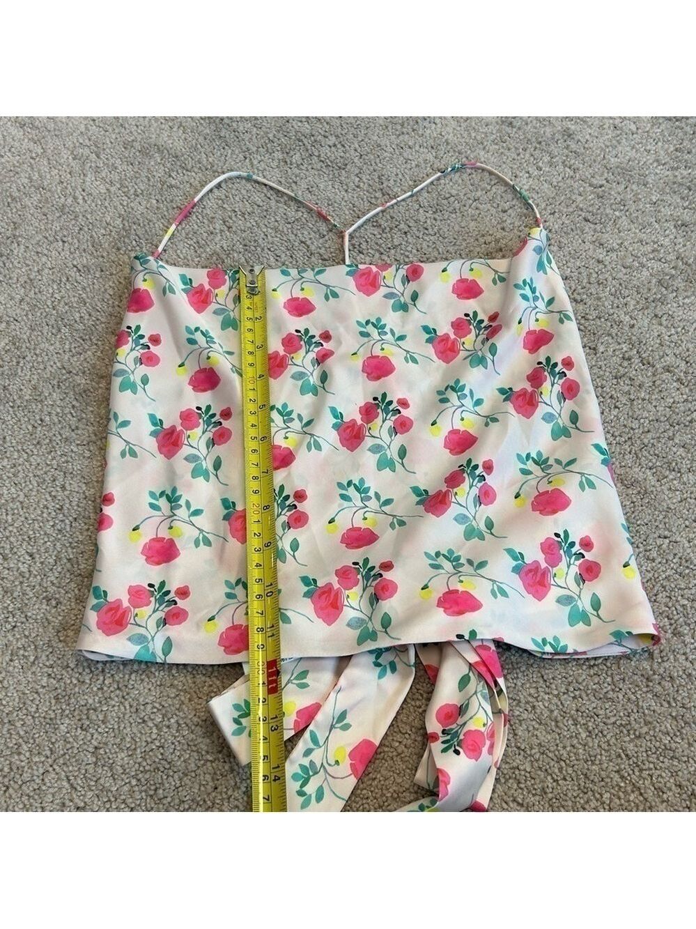 Zara cream floral flower crisscross strappy open back draped crop top Sz L NWT - Picture 8 of 10